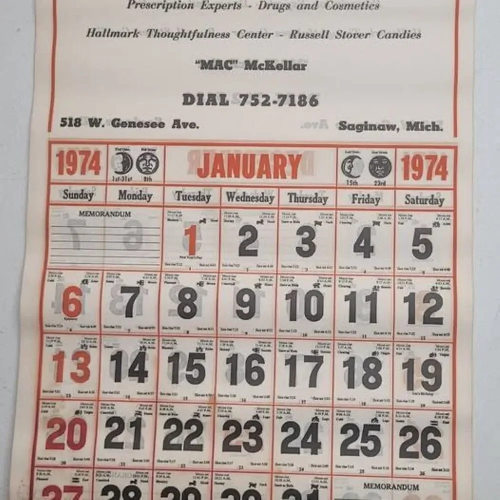 Vintage 1974 Clark's Drug Advertising Calendar